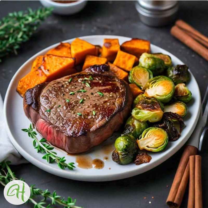 Garlic Fillet Beef Steak with Brussel Sprouts